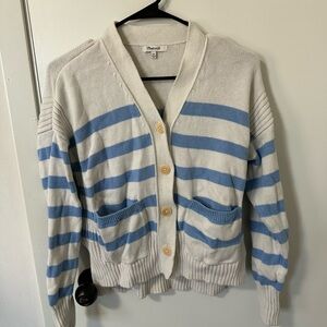 Madewell Cream and Blue Striped Cardigan